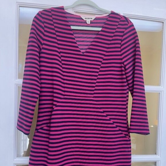 BODEN BRONTE OTTOMAN DRESS IN CHERRY AND NAVY STRIPE - Picture 1 of 5